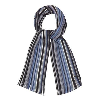 Blue wool striped knit scarf
